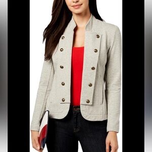Tommy Hilfiger woman’s gray military band cotton jacket brass style buttons szL